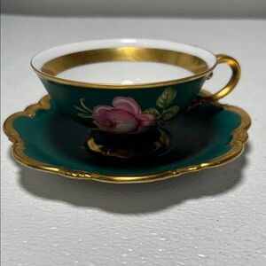 Vtg JK Decor Carlsbad Rose Teacup and Saucer Gold Trim Made in Western Germany